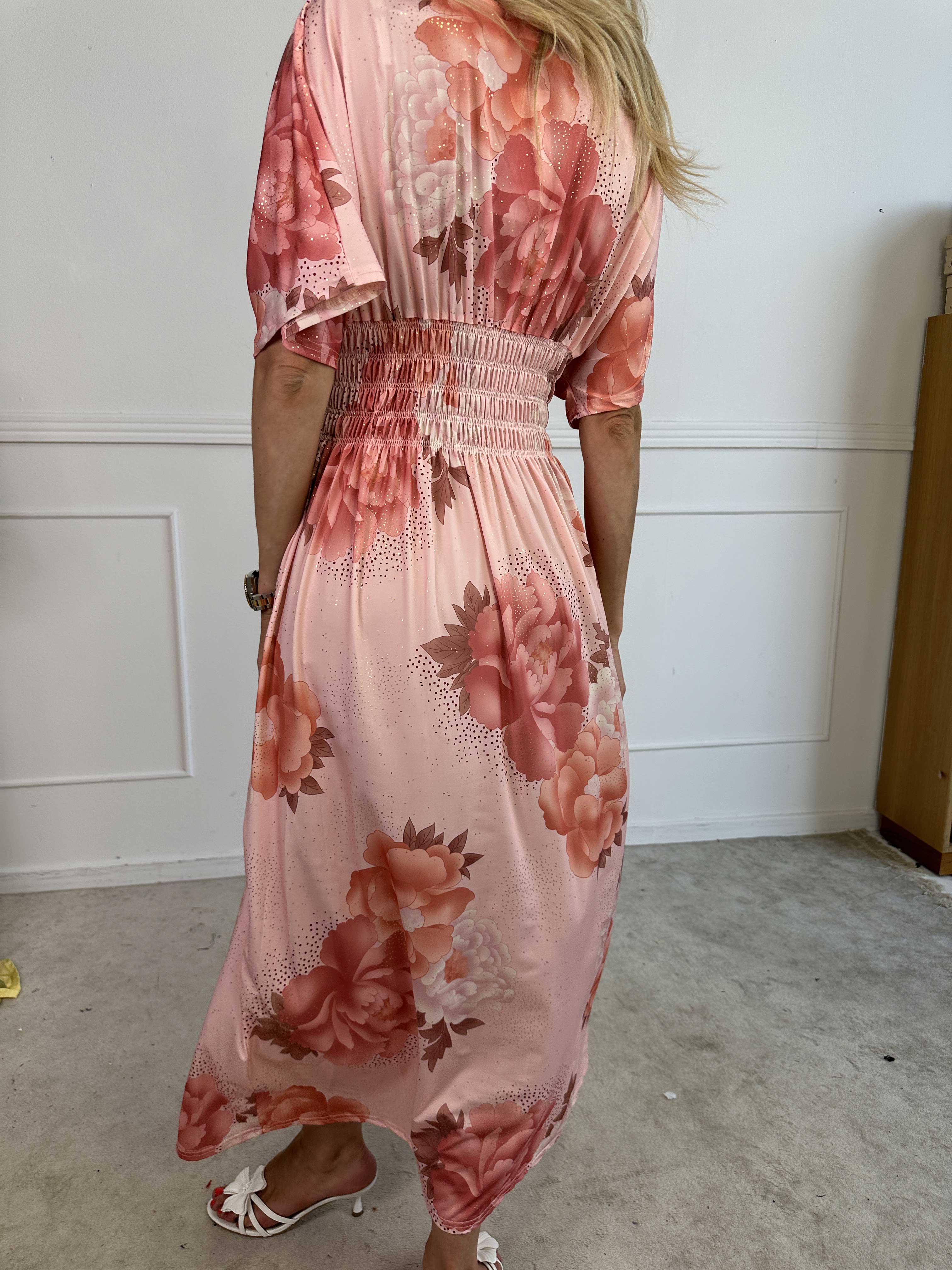 Pams Big Flower - Lang elastisk kjole med blomster motiver